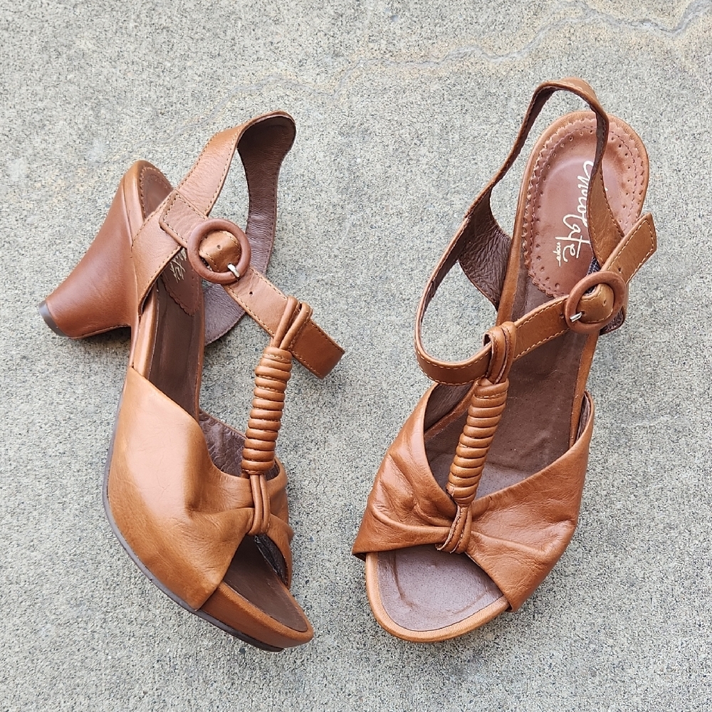 Leather T-Strap Slingback Heels